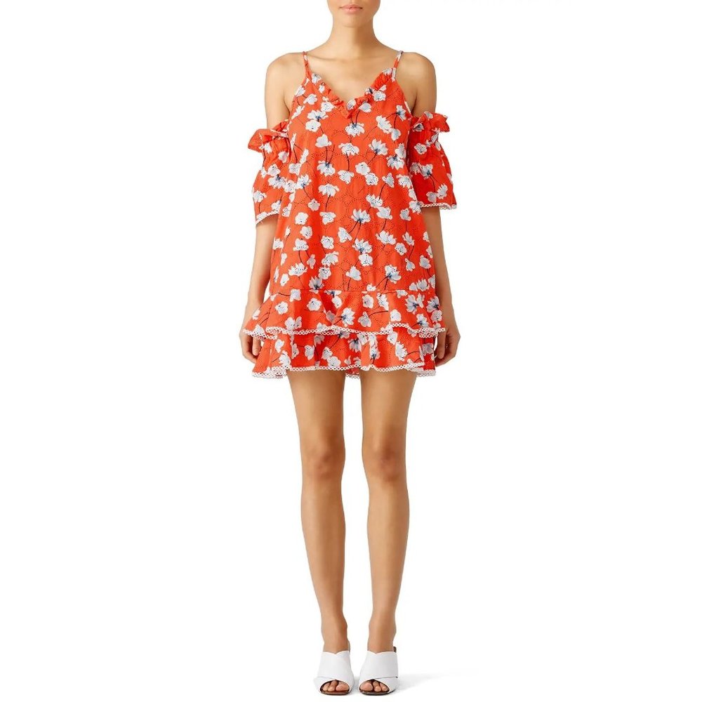 N/Nicholas Vermilion Floral Bubble Sleeve Mini Dress size 10